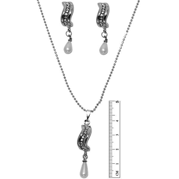 Tip Top Fashions Austrian Stone Pearl Rhodium Plated Pendant Set - 1201108