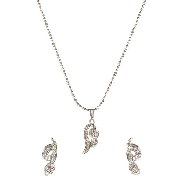 Kriaa Austrian Stone Silver Plated Pendant Set - 1201114