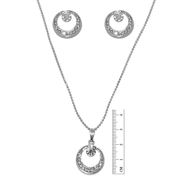 Tip Top Fashions Austrian Stone Rhodium Round Plated Pendant Set - 1201123