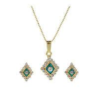 Kriaa Green Meenakari Austrian Stone Square Pendant Set