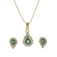 Kriaa Blue Meenakari Austrian Stone Gold Plated Pendant Set - 1202030