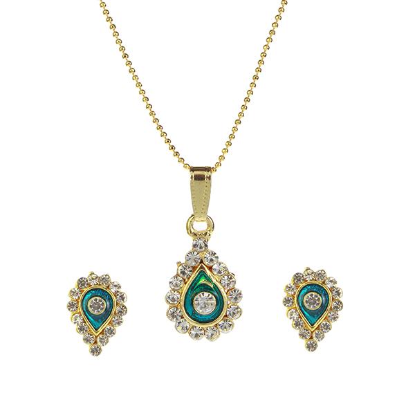 Kriaa Blue Meenakari Austrian Stone Gold Plated Pendant Set - 1202030