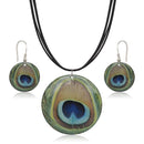 Beadside Peacock Feather Design Pendant Set - 1202207