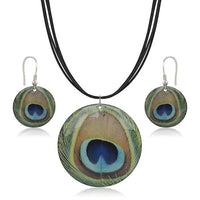 Beadside Peacock Feather Design Pendant Set - 1202207