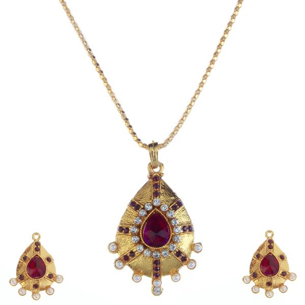 Tip Top Fashions Maroon Austrian Stone Gold Plated Pendant Set - 1202309