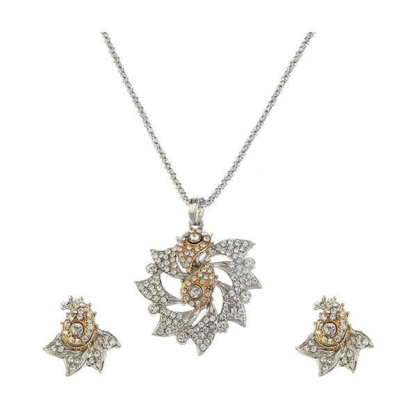 Tip Top Fashions Austrian Stone Silver And Gold Plated Pendant Set - 1202310