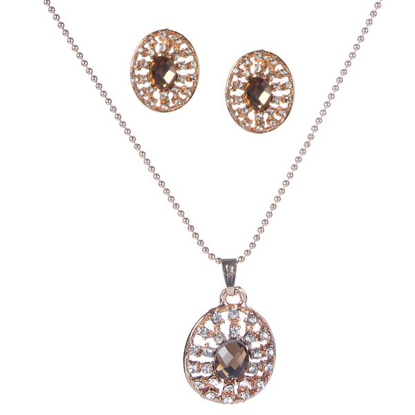 Urthn Brown Austrian Stone Gold Plated Pendant Set - 1202313