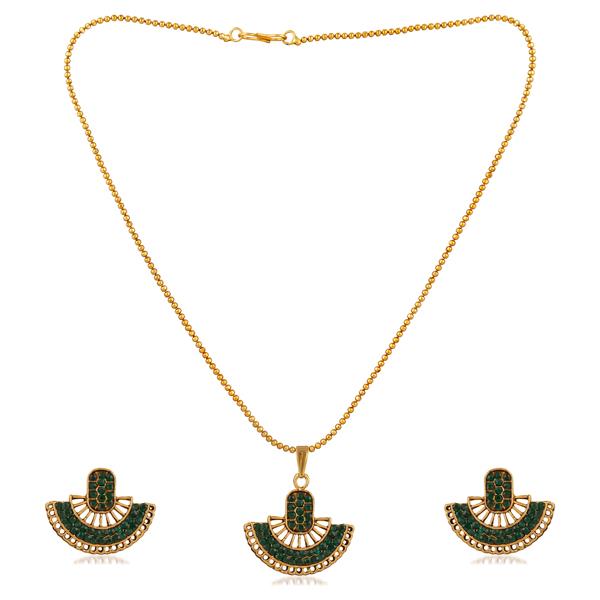 Kriaa Green Austrian Stone Gold Plated Pendant Set - 1202327C