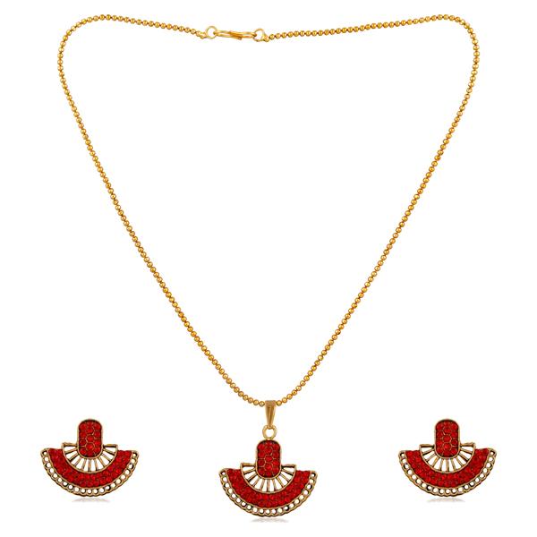 Kriaa Red Austrian Stone Gold Plated Pendant Set - 1202327E