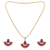 Kriaa Gold Plated Pink Austrian Stone Pendant Set - 1202327J
