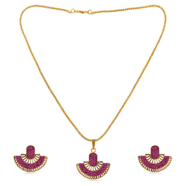 Kriaa Gold Plated Pink Austrian Stone Pendant Set - 1202327J