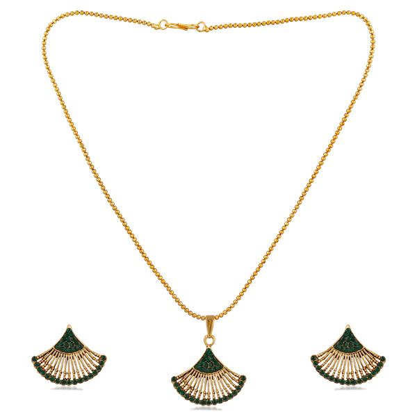 Kriaa Green Austrian Stone Gold Plated Pendant Set - 1202328A