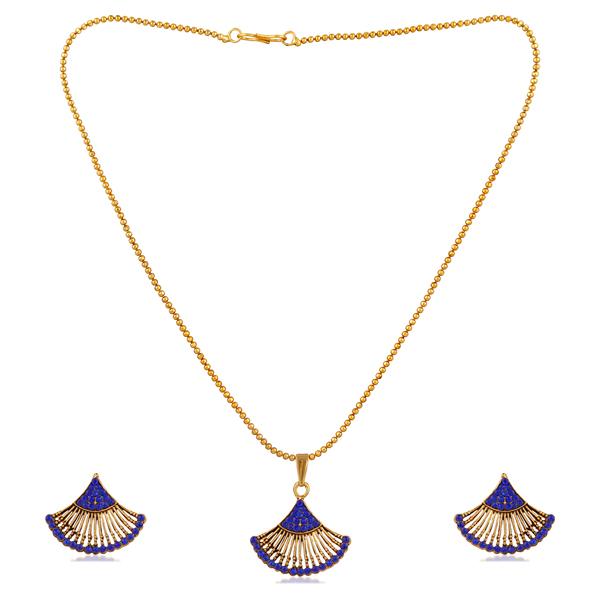 Kriaa Blue Austrian Stone Gold Plated Pendant Set - 1202328H