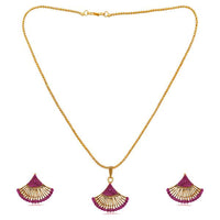 Kriaa Gold Plated Purple Austrian Stone Pendant Set - 1202328I