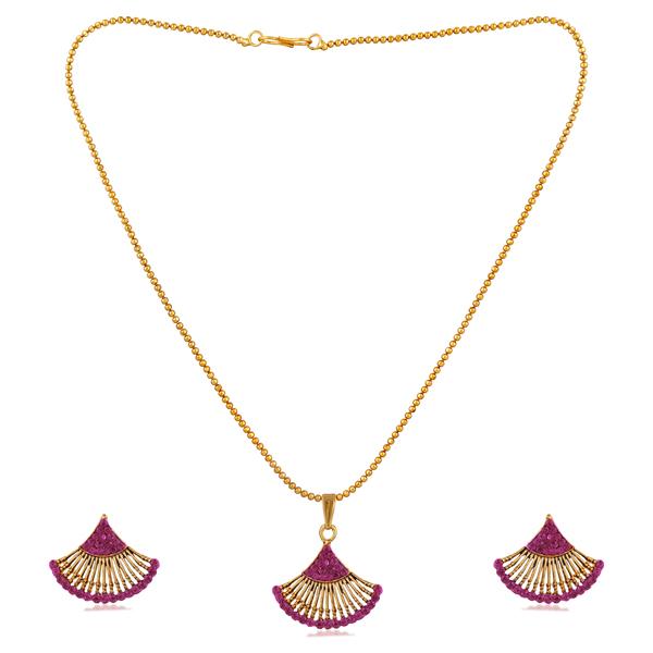Kriaa Gold Plated Purple Austrian Stone Pendant Set - 1202328I