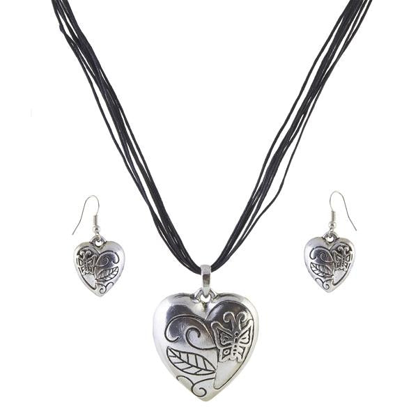 Urthn Heart Shape Rhodium Plated Pendant Set - 1202719