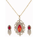 Kriaa Red Austrian Stone Gold Plated Pendant Set - 1202904