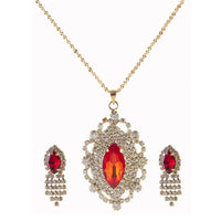Kriaa Red Austrian Stone Gold Plated Pendant Set - 1202904