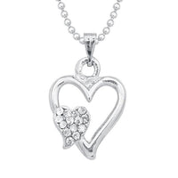 Kriaa Silver Plated Austrian Stone Heart Shape Chain Pendant - 1203115A