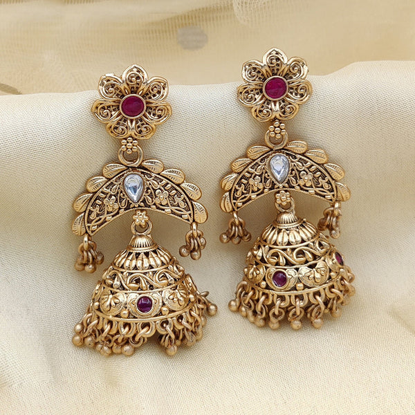 Jewel Addiction Copper Gold Pota Stone Jhumki Earrings