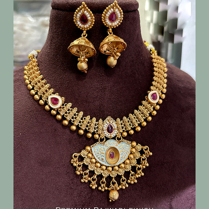 Jewel Addiction Copper Gold Pota Stone Meenakari Necklace Set