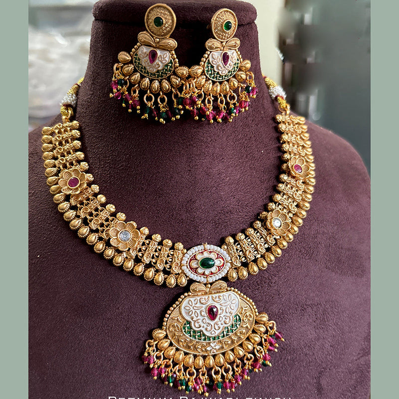 Jewel Addiction Copper Gold Pota Stone Meenakari Necklace Set