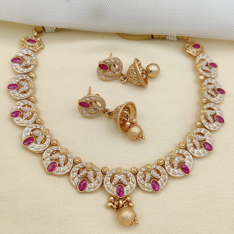 Jewel Addiction Gold Plated Pota Stone And Meenakari Necklace Set