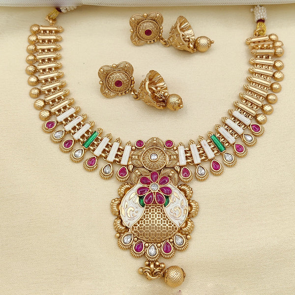 Jewel Addiction Gold Plated Pota Stone And Meenakari Necklace Set
