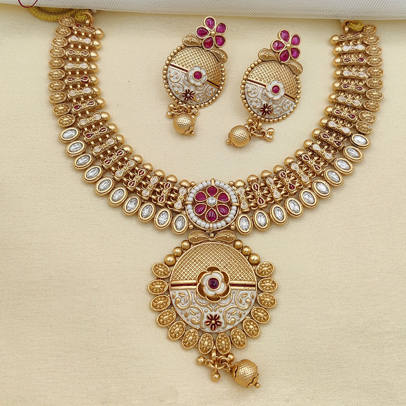 Jewel Addiction Gold Plated Pota Stone And Meenakari Necklace Set