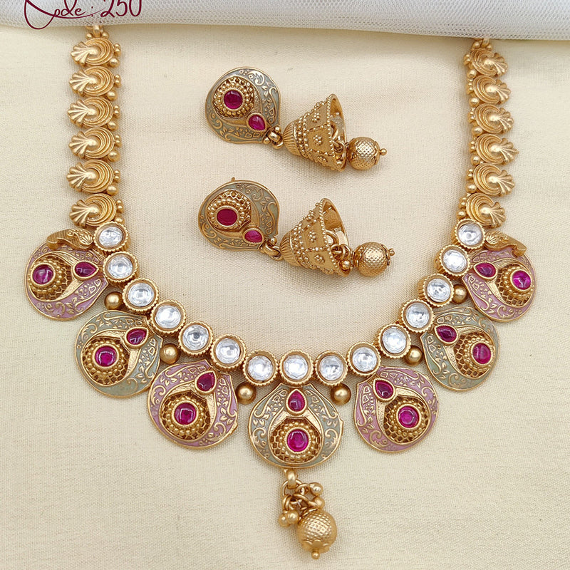 Jewel Addiction Gold Plated Pota Stone And Meenakari Necklace Set