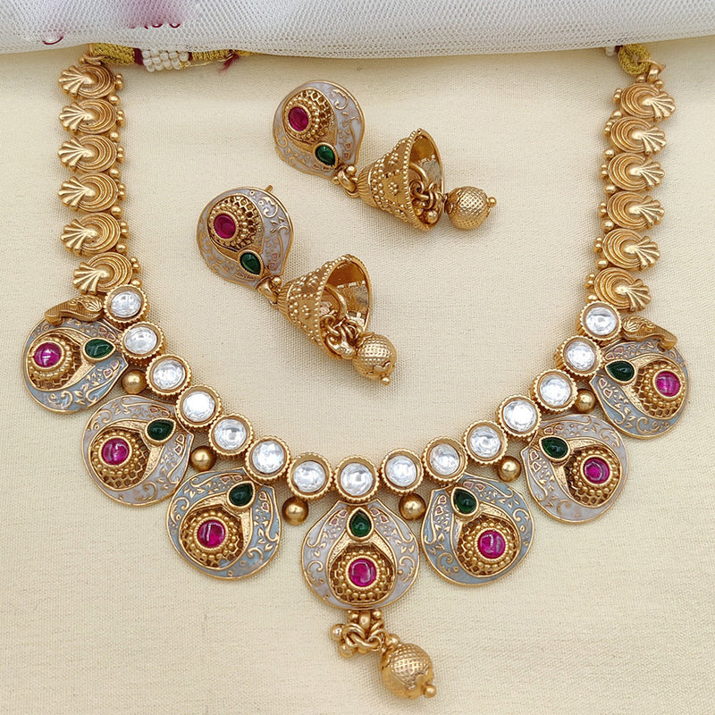 Jewel Addiction Gold Plated Pota Stone And Meenakari Necklace Set