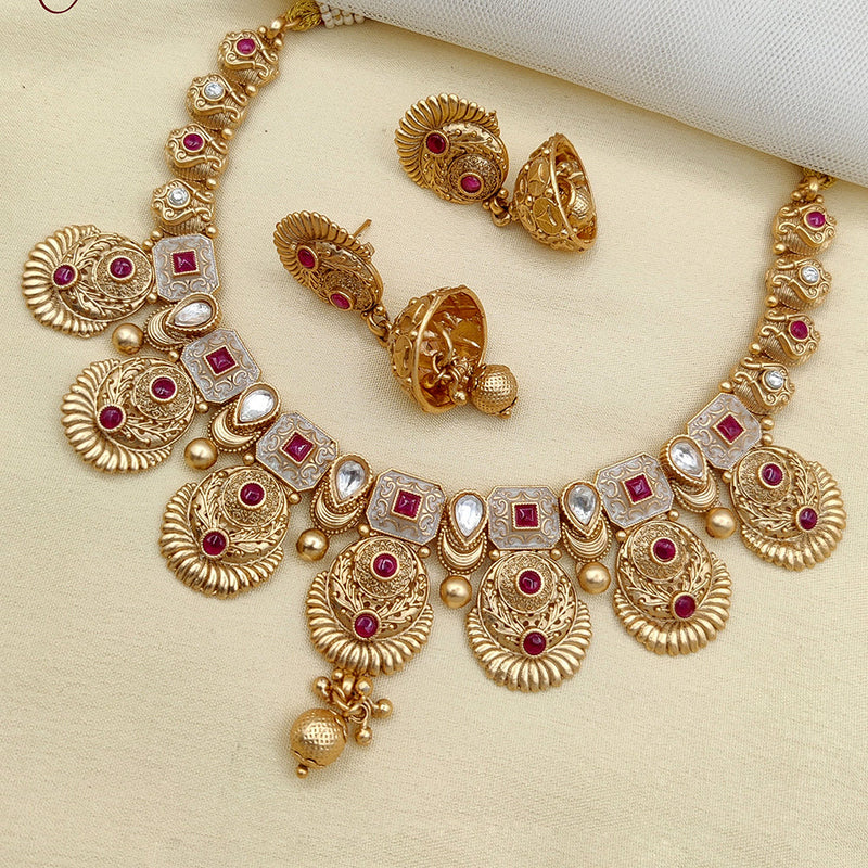 Jewel Addiction Gold Plated Pota Stone And Meenakari Necklace Set