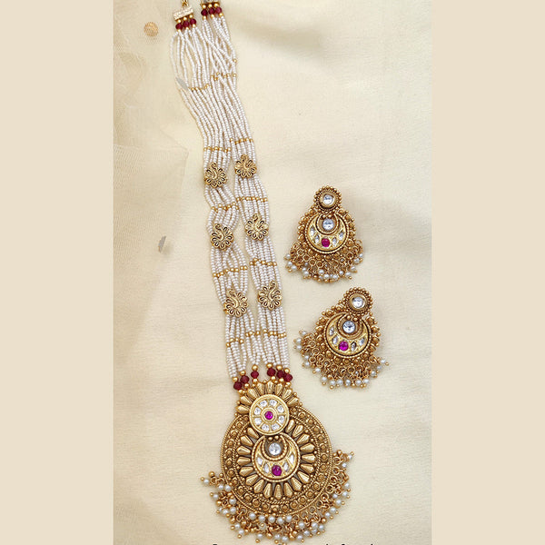 Jewel Addiction Gold Plated Kundan Stone And Pearls Long Necklace Set