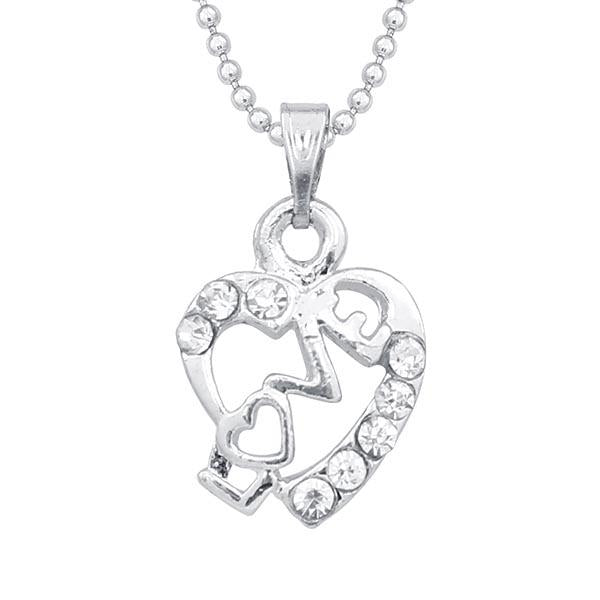 Kriaa Austrian Stone Rhodium Plated Chain Pendant - 1203134A