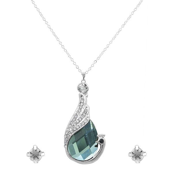 Kriaa Blue Crystal Stone Rhodium Plated Pendant Set - 1203301D