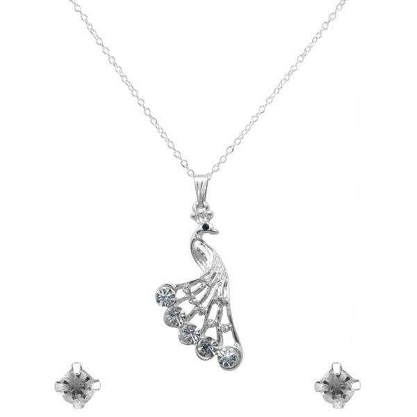 Urthn White Austrian Stone Peacock Pendant Set - 1203304A