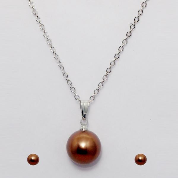 Urthn Rhodium Plated Brown Pearl Pendant Set - 1203708B