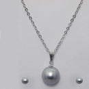 Urthn Rhodium Plated Grey Pearl Pendant Set - 1203708D