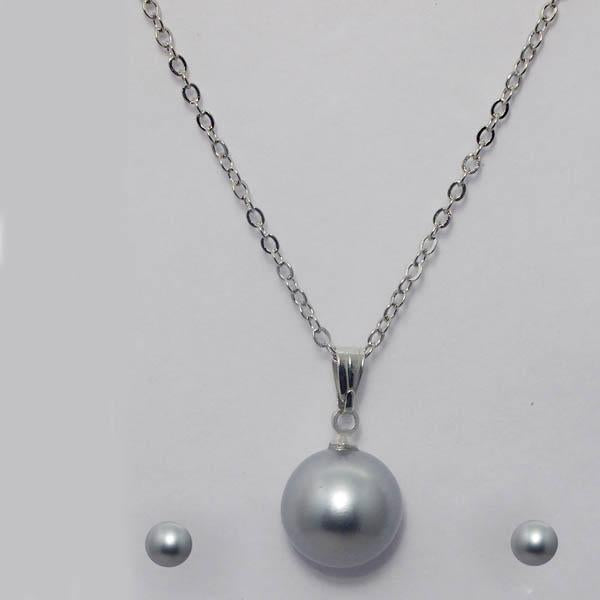 Urthn Rhodium Plated Grey Pearl Pendant Set - 1203708D