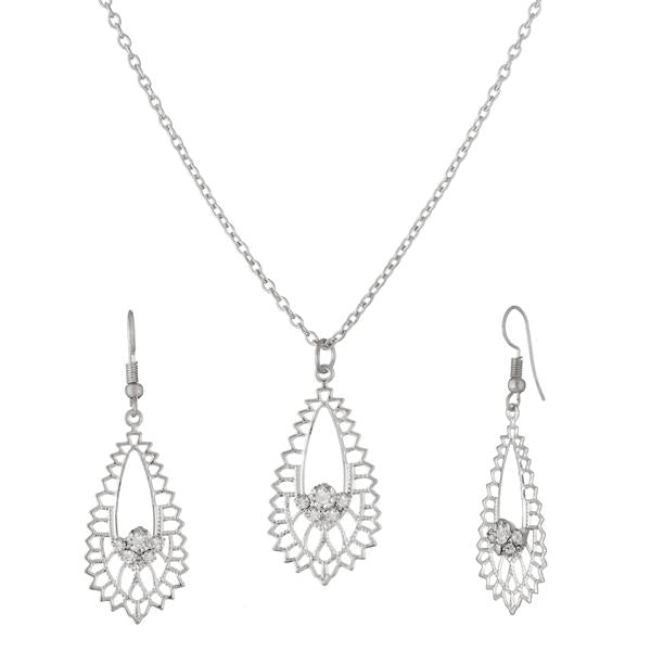 Kriaa Rhodium Plated White Austrian Stone Pendant Set - 1203901B