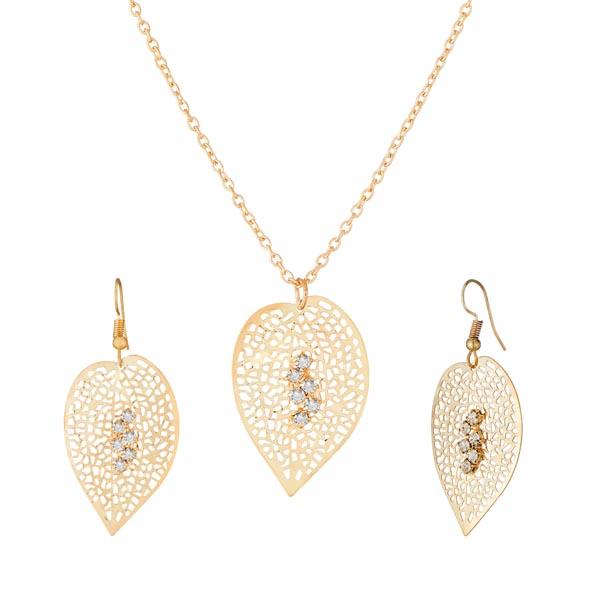 Kriaa White Austrian Stone Gold Plated Pendant Set - 1203902A