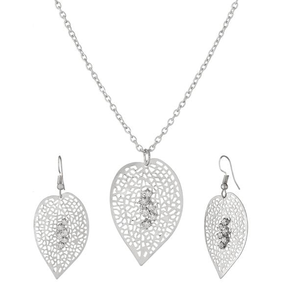 Kriaa Rhodium Plated White Austrian Stone Pendant Set - 1203902B