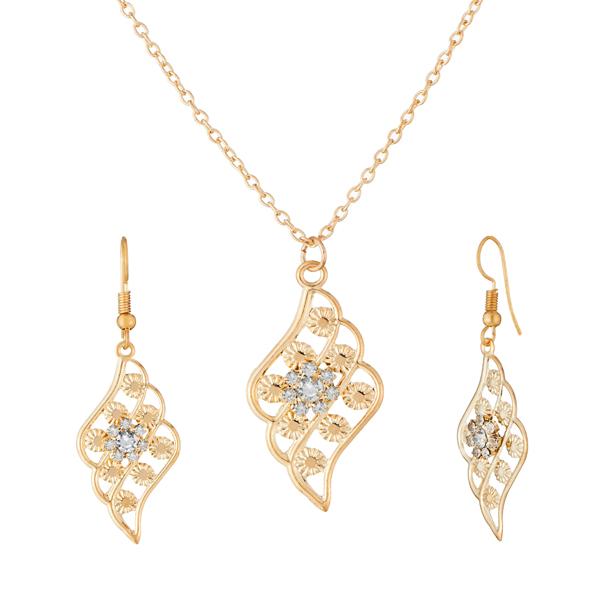 Kriaa Gold Plated White Austrian Stone Pendant Set - 1203907