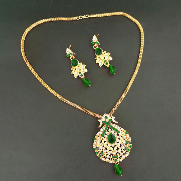 Kriaa Green Austrian Stone Gold Plated Pendant Set - 1204019B