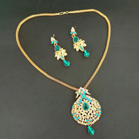 Kriaa Blue Austrian Stone Gold Plated Pendant Set - 1204019E