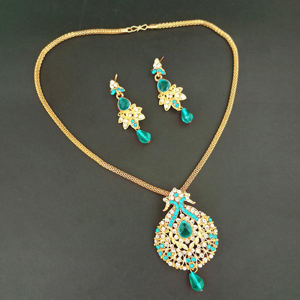 Kriaa Blue Austrian Stone Gold Plated Pendant Set - 1204019E