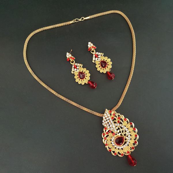 Kriaa Maroon Austrian Stone Gold Plated Pendant Set - 1204020B