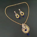 Kriaa Gold Plated Blue Austrian Stone Pendant Set - 1204020E