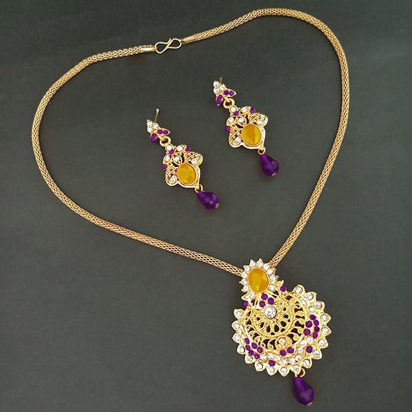 Kriaa Gold Plated Purple Austrian Stone Pendant Set - 1204021A