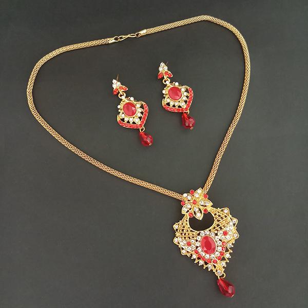 Kriaa Gold Plated Red Austrian Stone Pendant Set - 1204023C